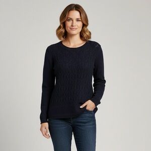 NWT, TALBOTS Navy Eyelet Cable Knit Sweater, Medium